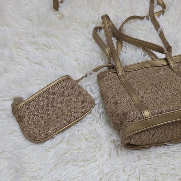 5 For $25 Gold and Tan Shoulder Bags with Natural Fiber Look - Picture 2 of 6